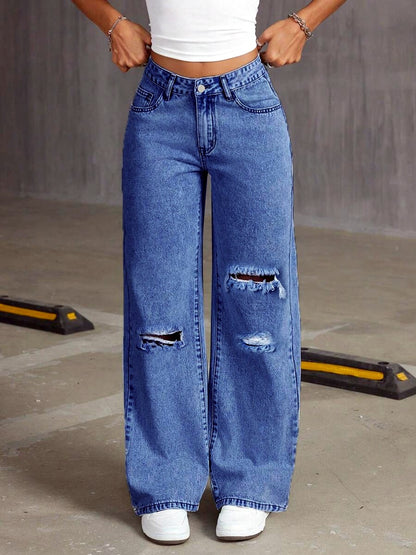 Women's Light Wash Wide Leg Jeans, Loose Full Length Denim Pants in Multiple Colors