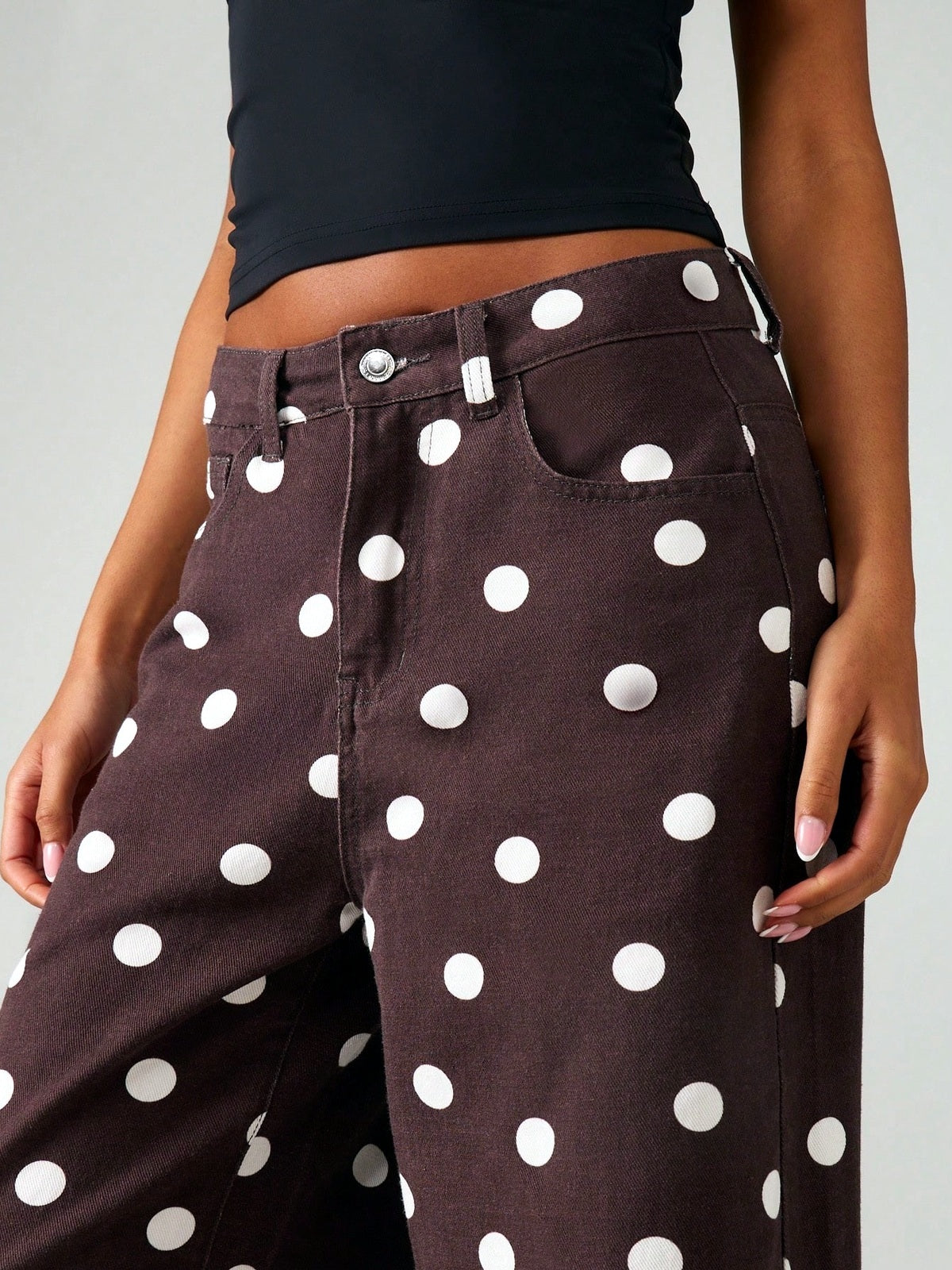 Women's High Waist Printed Wide Leg Jeans, Polka Dot Straight Denim Pants