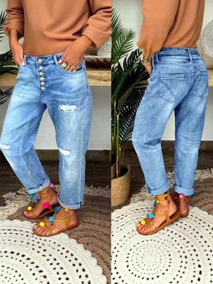 Women's Washed Denim Straight-Leg Jeans - product detail view 4