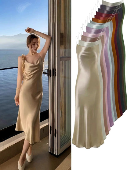 Women's Evening Solid-Color Straight-Leg Zip-Front Party Dress - product detail view 3