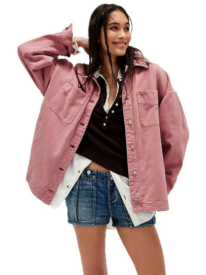 Women's Long Sleeve Open Front Blazer Cardigan Solid Color Casual Jacket in Red - product view