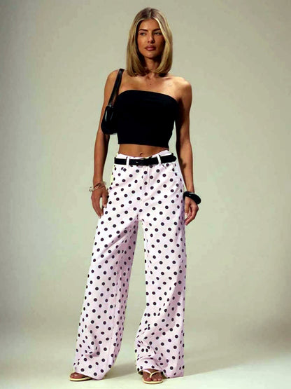 Women's Denim Polka-Dot Relaxed-Fit Mid-Rise Straight-Leg Jeans in Red - product view