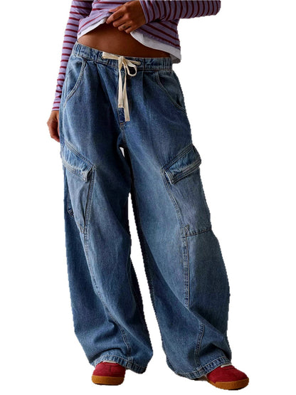 Women's Washed Straight Leg Jeans Mid Rise Loose Denim Pants - product detail view 2
