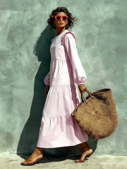 Solid-Color Crew-Neck Relaxed-Fit Long-Sleeve Dress - product detail view 2