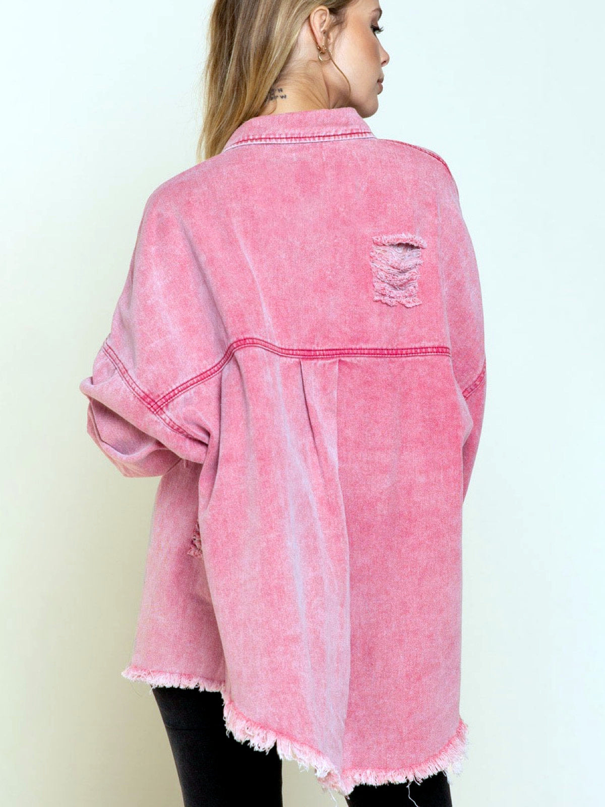 Women's Long Sleeve Open Front Blazer Cardigan Solid Color Casual Denim Raw-Hem Point-Collar Jacket - product detail view 1