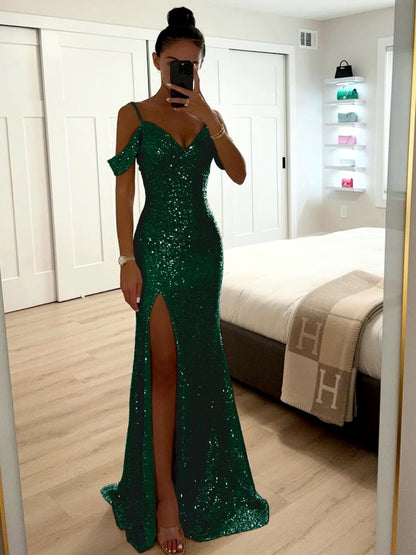 Knit Solid-Color Patchwork Pullover Relaxed-Fit Sleeveless Slit Dress in Green - product view