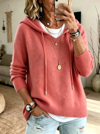 Women's Long Sleeve Knit Sweater in Red - product view