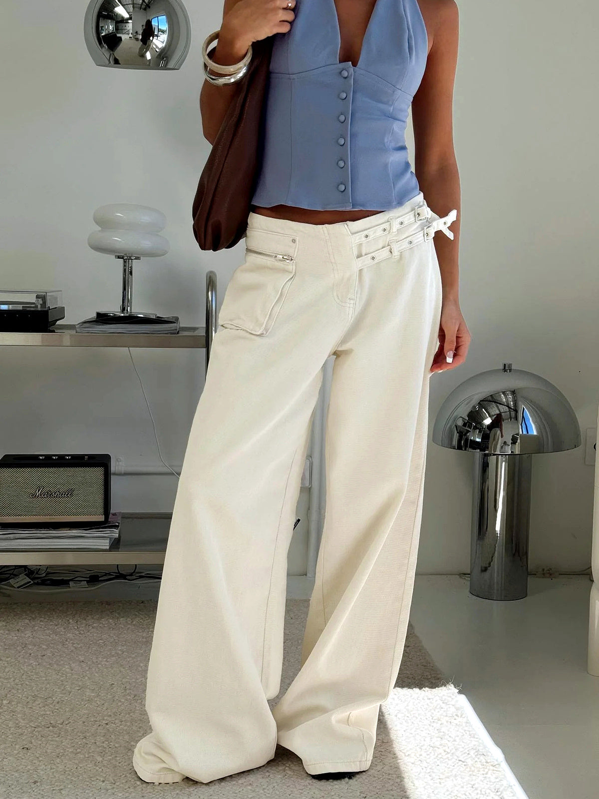 Women's Elastic Waist Wide Leg Pants Loose Casual Fall Winter Trousers - product detail view 2
