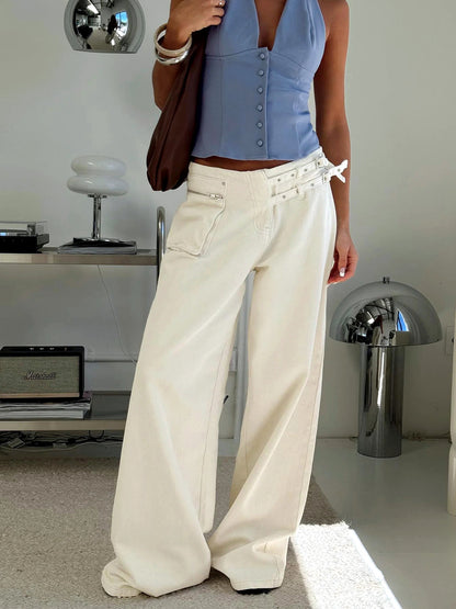 Women's Elastic Waist Wide Leg Pants Loose Casual Fall Winter Trousers - product detail view 2