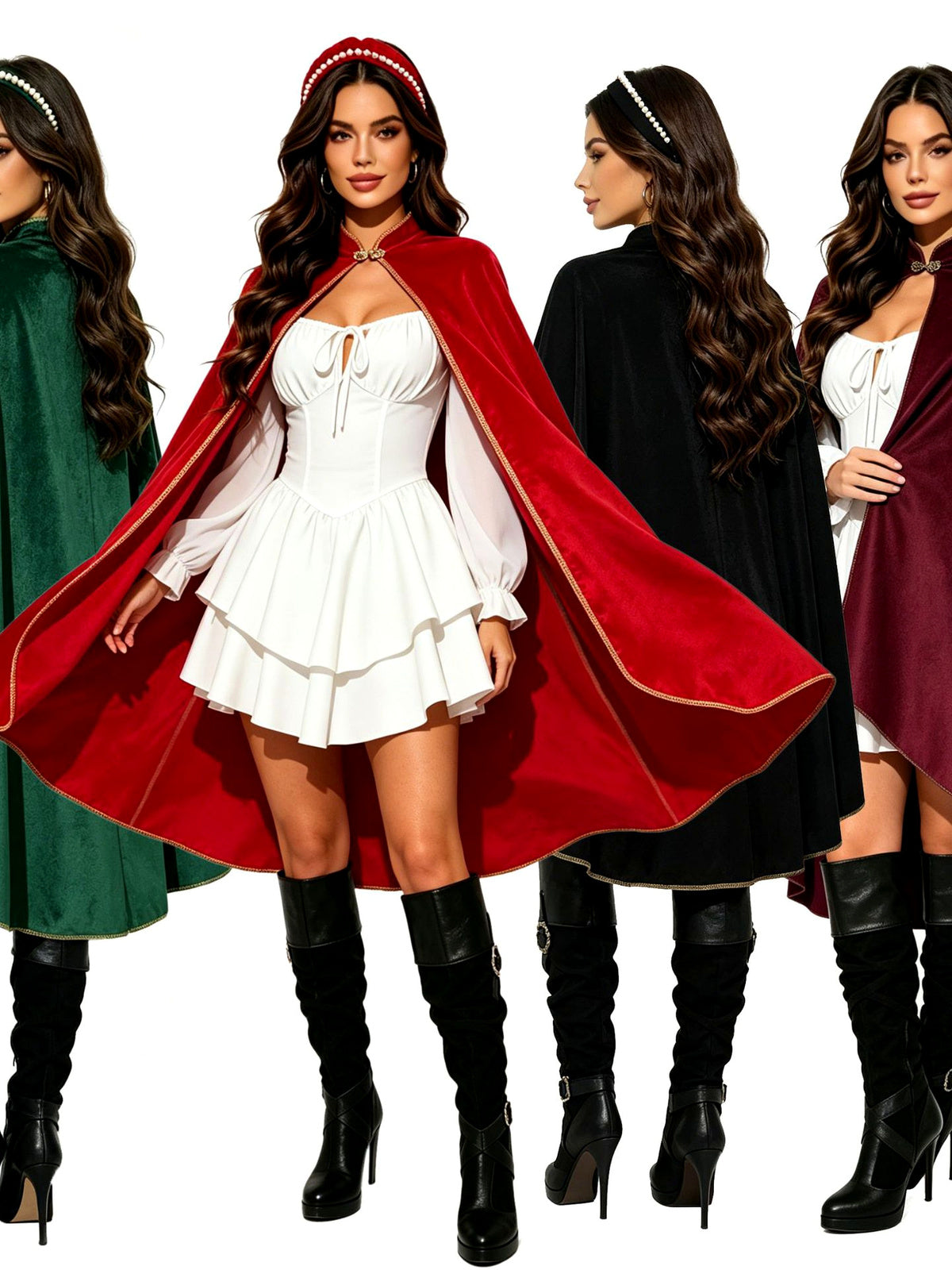 Women's Halloween Cosplay Medieval-Inspired Velvet Stand-Collar Vintage-Inspired Poncho - product detail view 1