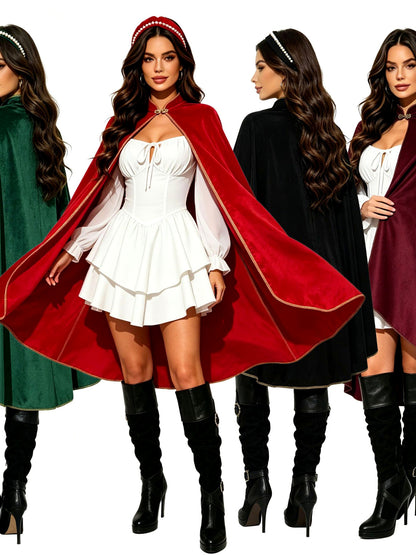 Women's Halloween Cosplay Medieval-Inspired Velvet Stand-Collar Vintage-Inspired Poncho - product detail view 1