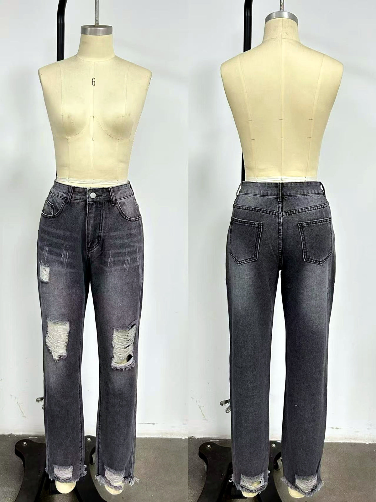 Women's Denim Distressed Mid-Rise Straight-Leg Vintage-Inspired Office Pants - product detail view 2
