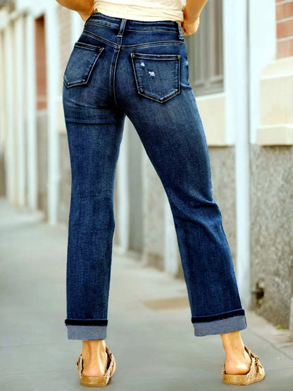 Women's Stretch Denim Mid-Rise Straight-Leg Jeans - product detail view 2
