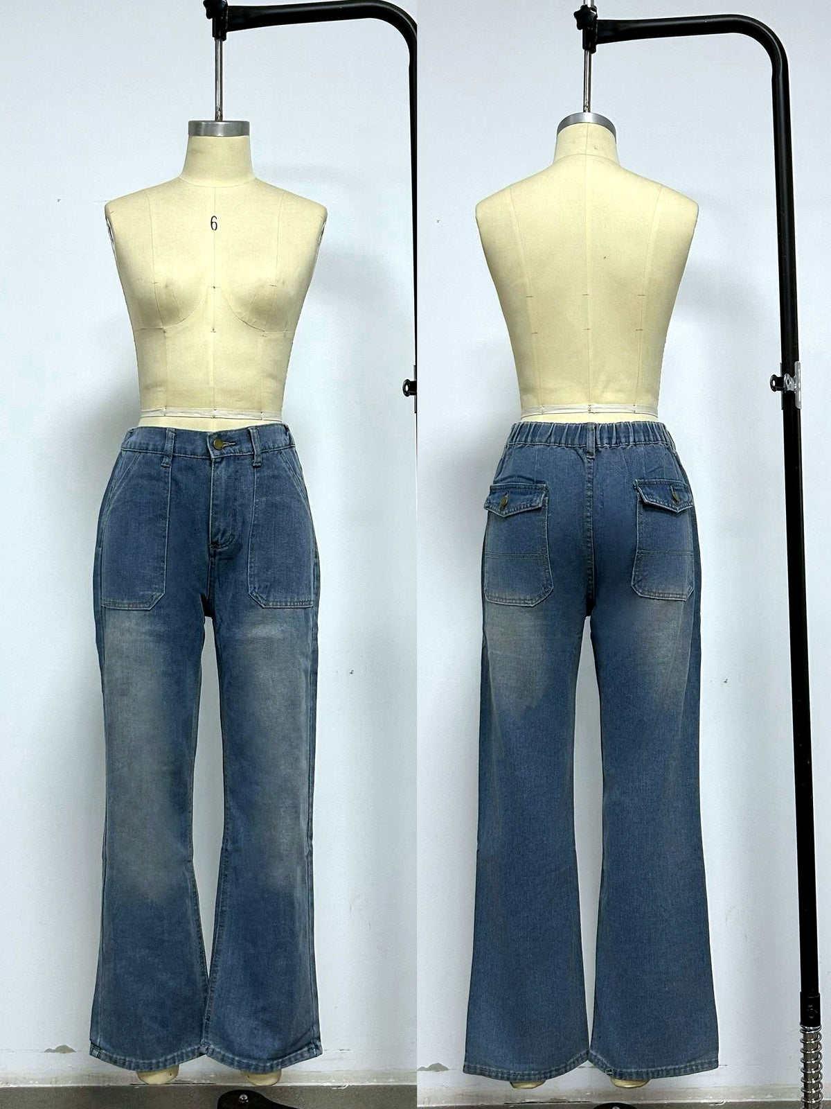 Women's Washed Denim Solid-Color Relaxed-Fit Slim-Fit Mid-Rise Jeans - product detail view 2