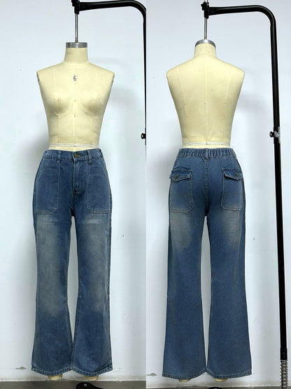 Women's Washed Denim Solid-Color Relaxed-Fit Slim-Fit Mid-Rise Jeans - product detail view 2