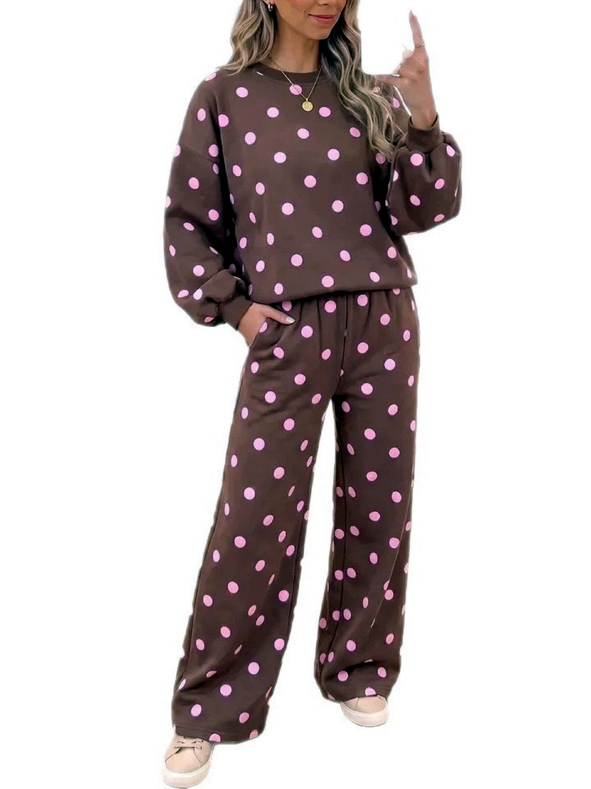 Women's Polka-Dot Wide-Leg Top & Pants Set - product detail view 2