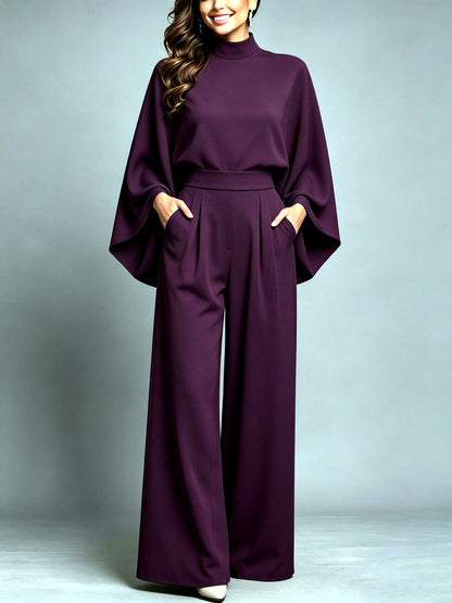 Relaxed-Fit Long-Sleeve Wide-Leg Top & Pants Set in Purple - product view