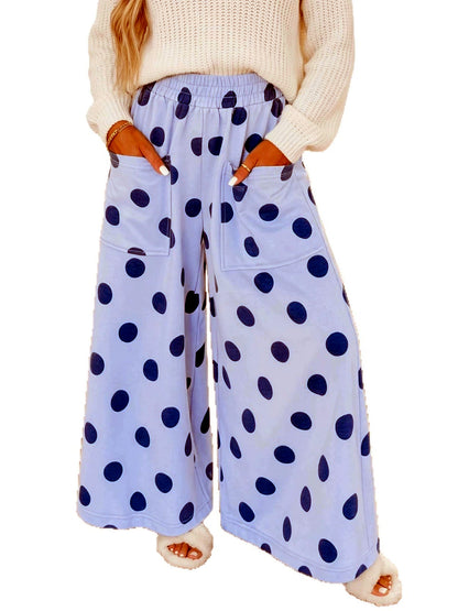 Women's Printed Pocket Polka-Dot High-Waist Wide-Leg Pants - product detail view 1