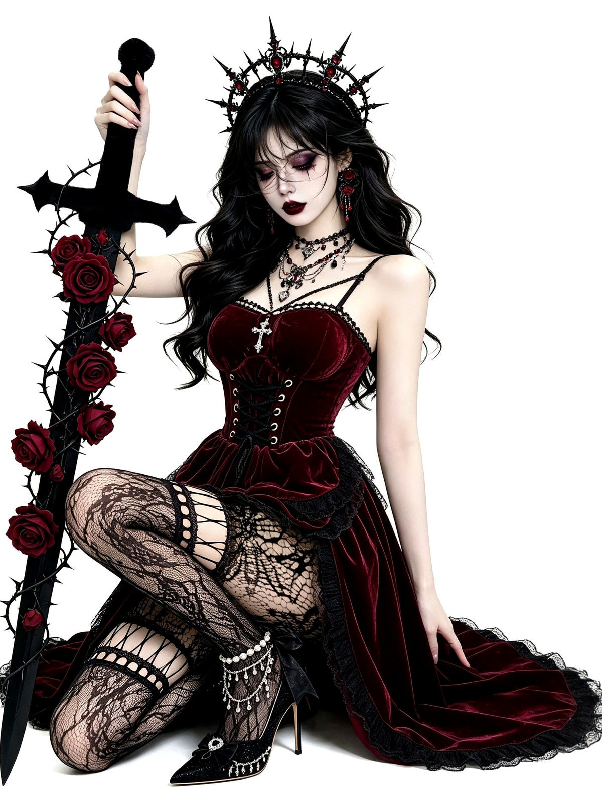 Women's Halloween Vampire-Inspired Velvet Costume - product detail view 4