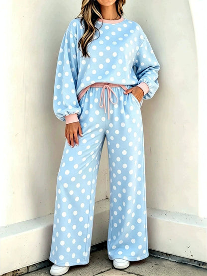 Women's Printed Relaxed-Fit High-Waist Top & Pants Set in Light Blue - product view