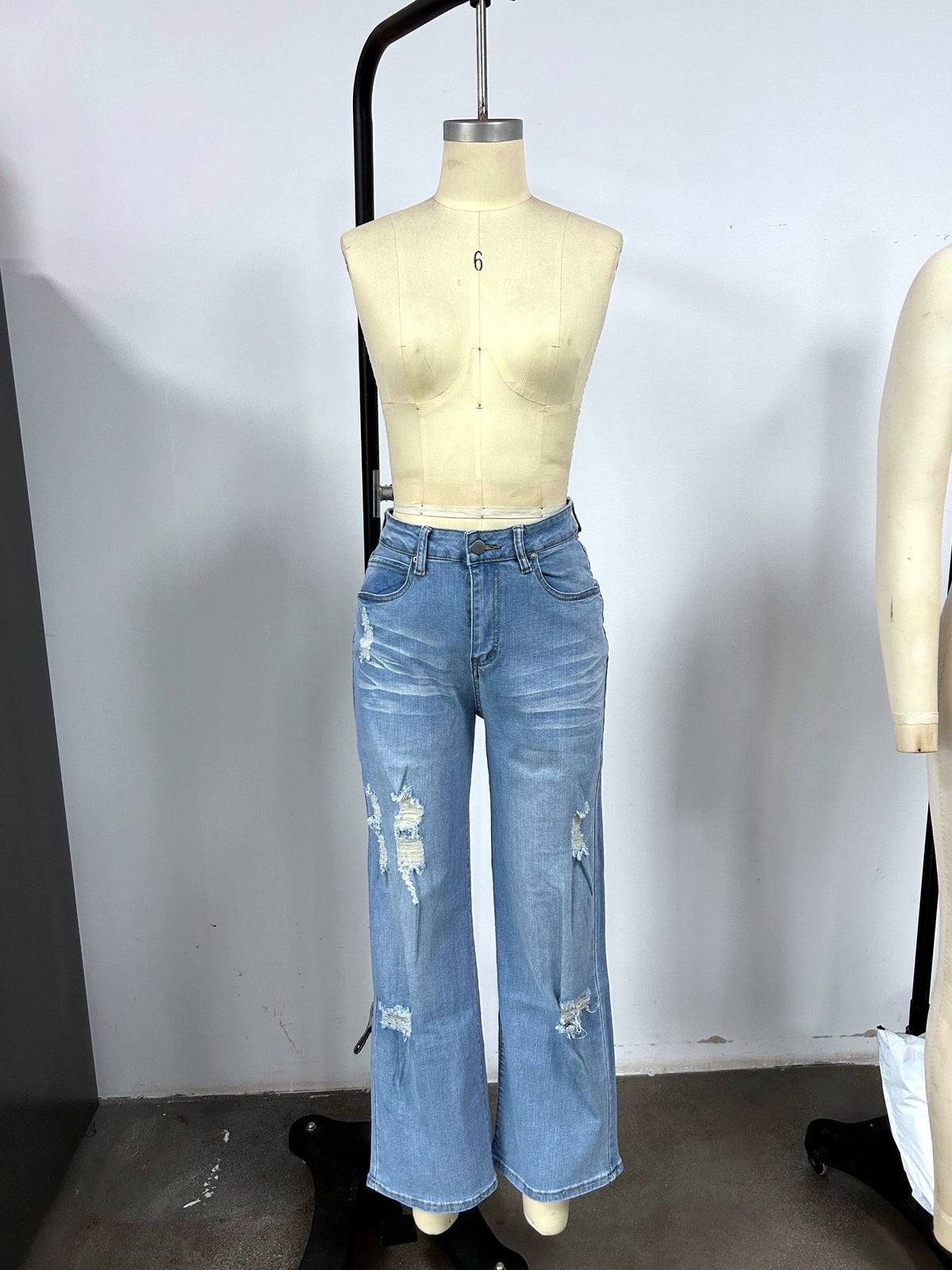 Women's Denim Mid-Rise Straight-Leg Distressed Jeans - product detail view 1