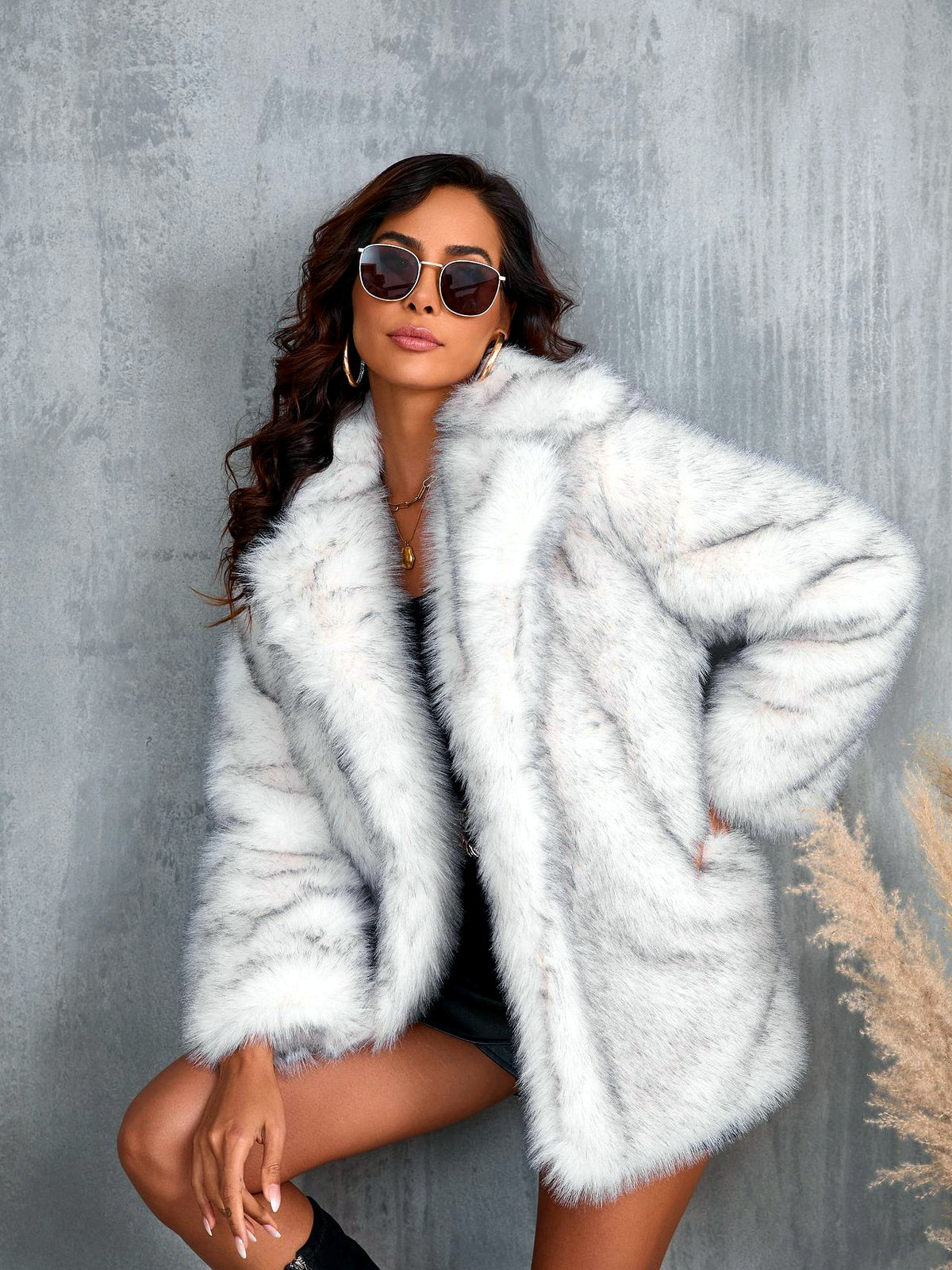 Women's Faux-Fur Long-Sleeve Coat - product detail view 3
