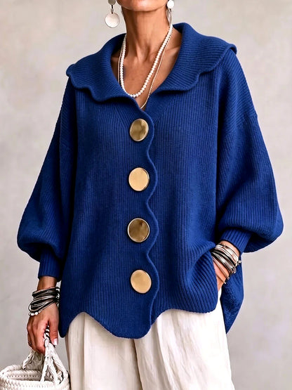 Women's V-Neck Long-Sleeve Top in Blue - product view