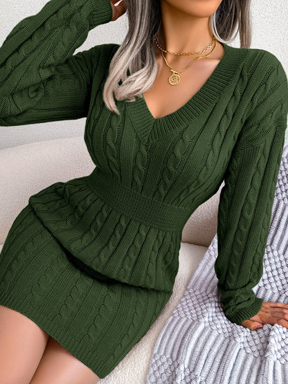 Women's Solid-Color Slim-Fit High-Waist Long-Sleeve Streetwear Dress in Army Green - product view