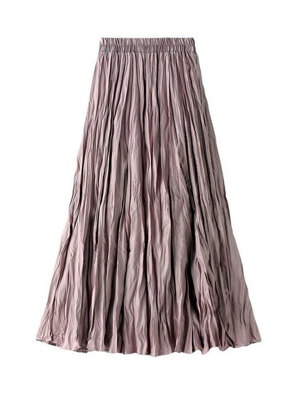 Women's Patchwork Stretch Midi Mid-Length Ruched Skirt in Pink - product view