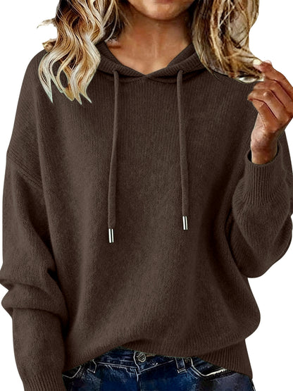 Women's Solid Color Long Sleeve Knit Sweater in Coffee Brown - product view