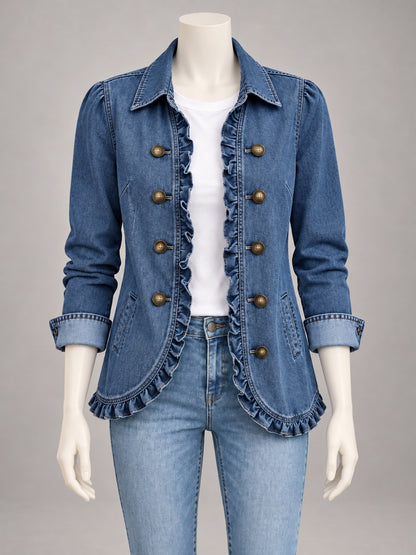 Women's Denim Point-Collar Button-Front Relaxed-Fit Cardigan