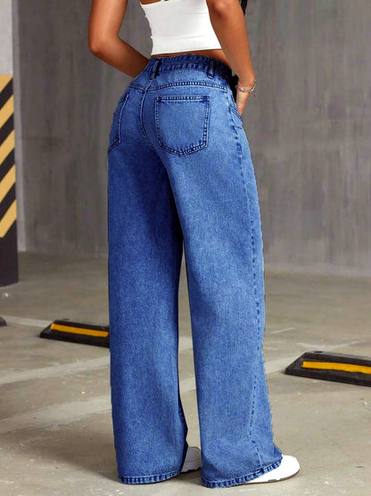 Women's Light Wash Wide Leg Jeans, Loose Full Length Denim Pants in Multiple Colors