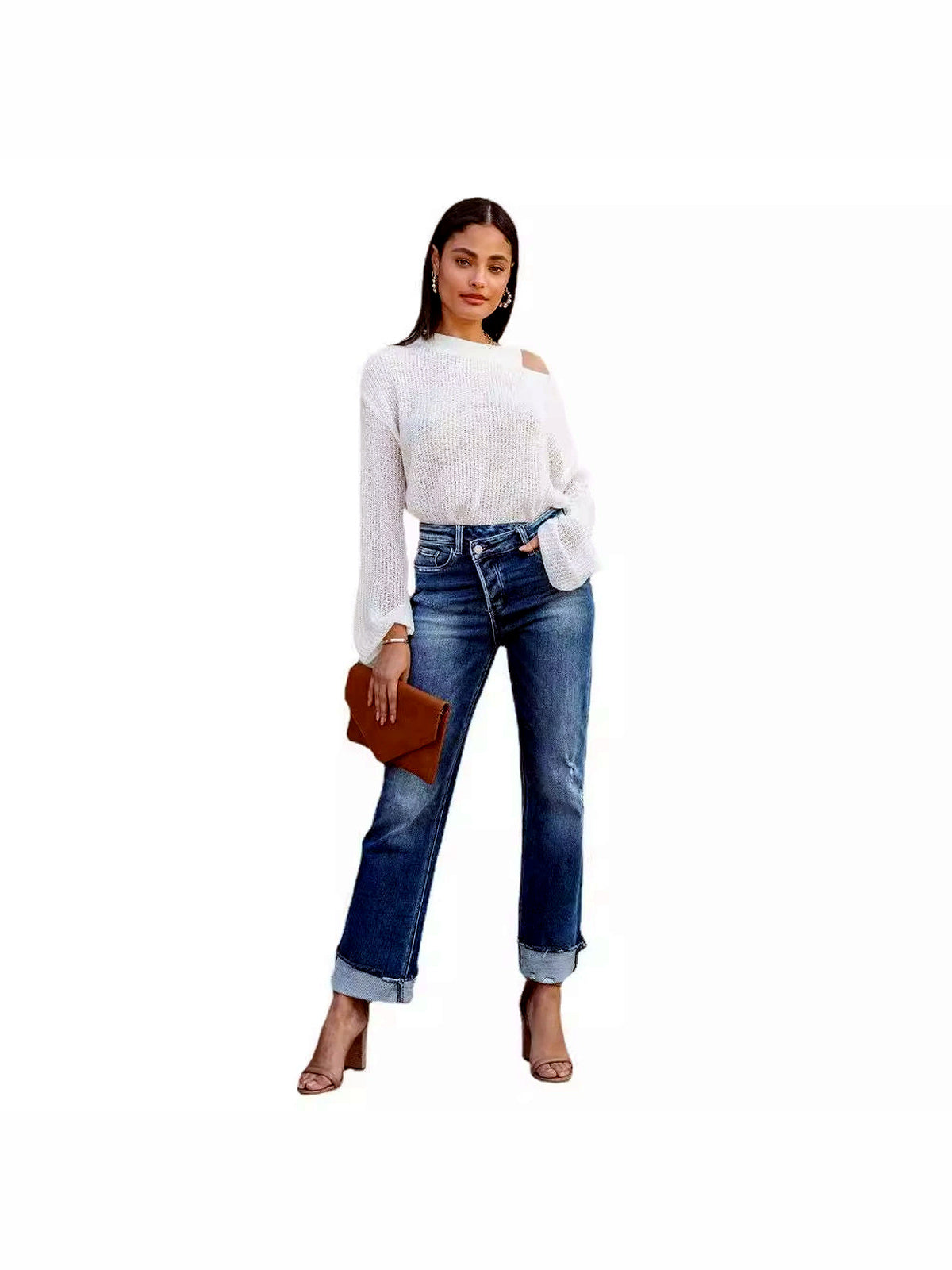 Women's Washed Straight Leg Jeans Mid Rise Loose Denim Pants - product detail view 5