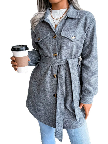 Women's Long Sleeve Open Front Blazer Cardigan Solid Color Casual Woven-Panel Straight-Leg Button-Front Point-Collar Pocket
