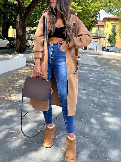 Women's Solid-Color Zip-Front Long-Sleeve Hooded Sweatshirt - product detail view 1