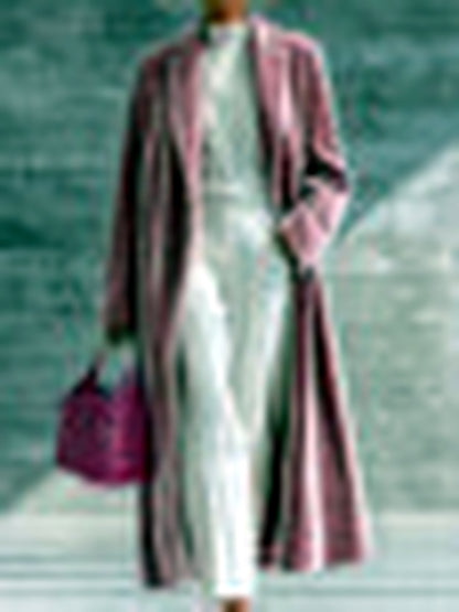 Women's Velvet Knit Solid-Color Point-Collar Relaxed-Fit Long-Sleeve Cardigan in Red - product view