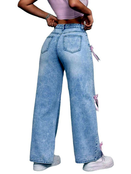 Women's Washed Denim Wide-Leg Jeans - product detail view 3
