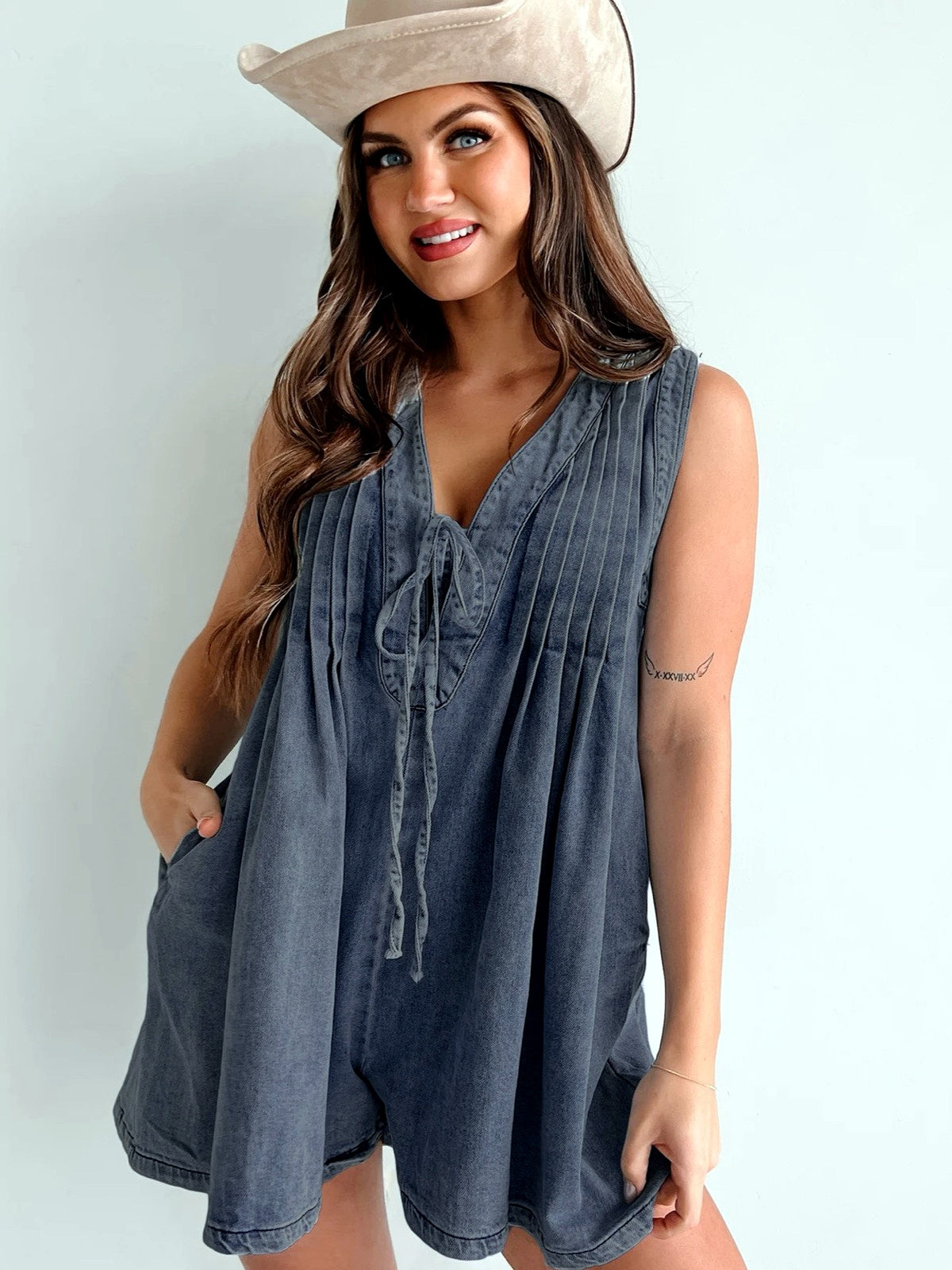 Women's High Waist Distressed Denim Bermuda Shorts Raw Hem Ripped Summer Jeans Shorts in Dark Gray - product view