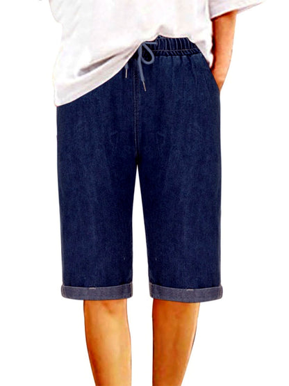 Women's High Waist Distressed Denim Bermuda Shorts Raw Hem Ripped Jeans Straight-Leg Relaxed-Fit Shorts - product detail view