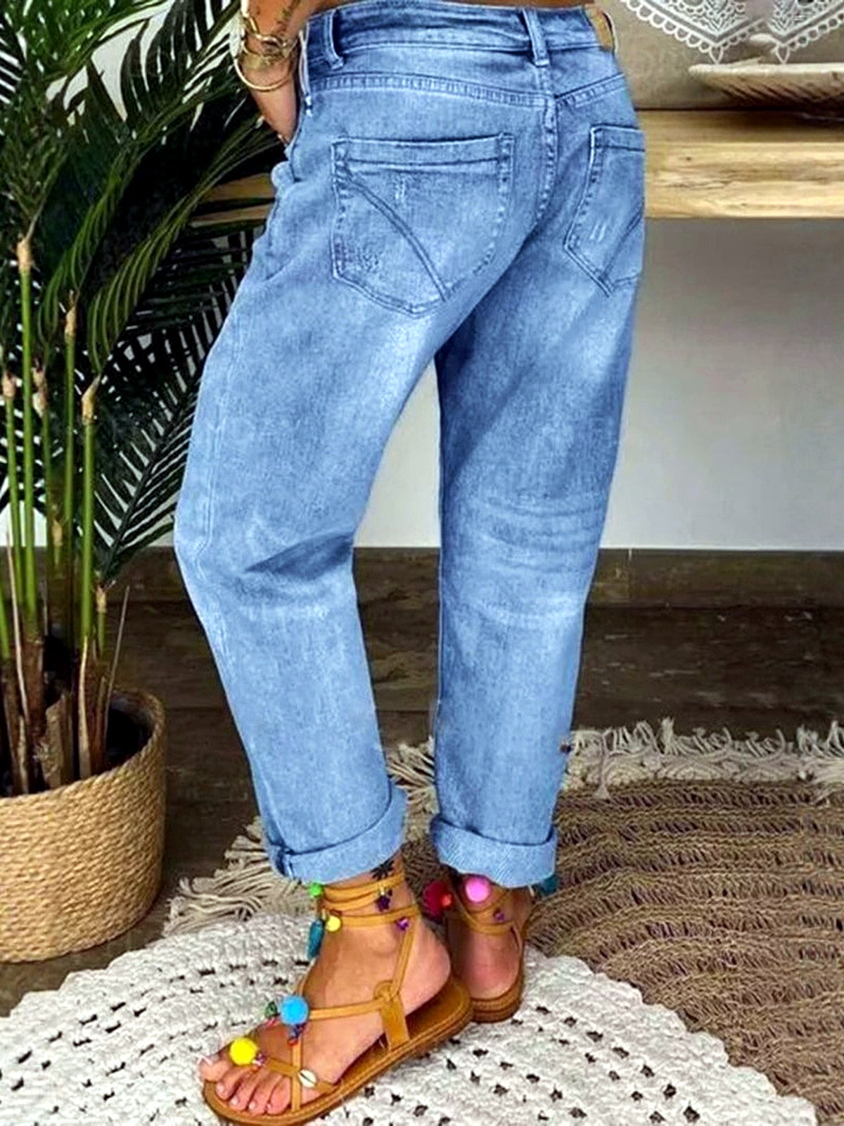 Women's Washed Denim Straight-Leg Jeans - product detail view 5