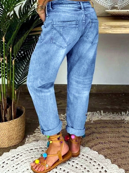 Women's Washed Denim Straight-Leg Jeans - product detail view 5