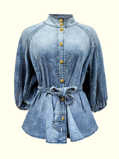 Denim Button-Front Relaxed-Fit Shirt - product detail view 3