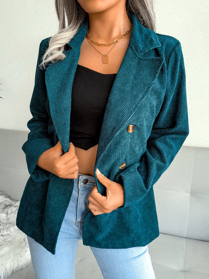 Women's Corduroy Plaid Slim-Fit Point-Collar Long-Sleeve Streetwear Blazer - product detail view 3