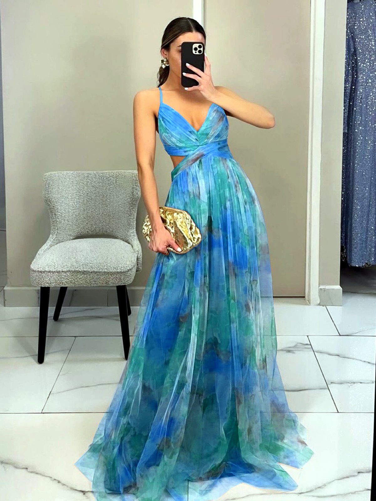 Printed Zip-Front Pullover Slim-Fit Sleeveless Mid-Rise Dress in Peacock Green - product view