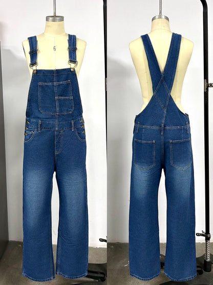 Women's Relaxed-Fit Washed Denim Bib Overalls with Utility Pocket - product detail view 2