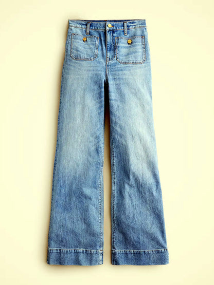 Women's Denim High-Waist Wide-Leg Washed Straight-Leg Flared Relaxed-Fit Jeans - product detail view 3