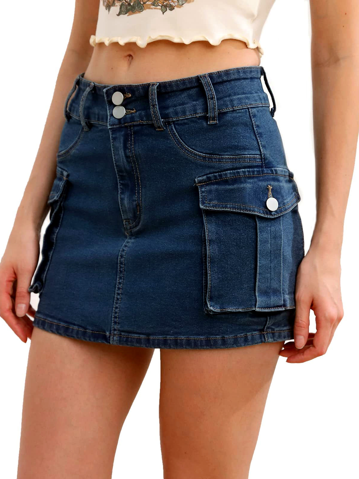 Women's Washed Solid-Color Slim-Fit Straight-Leg Office Streetwear Skirt in Blue - product view