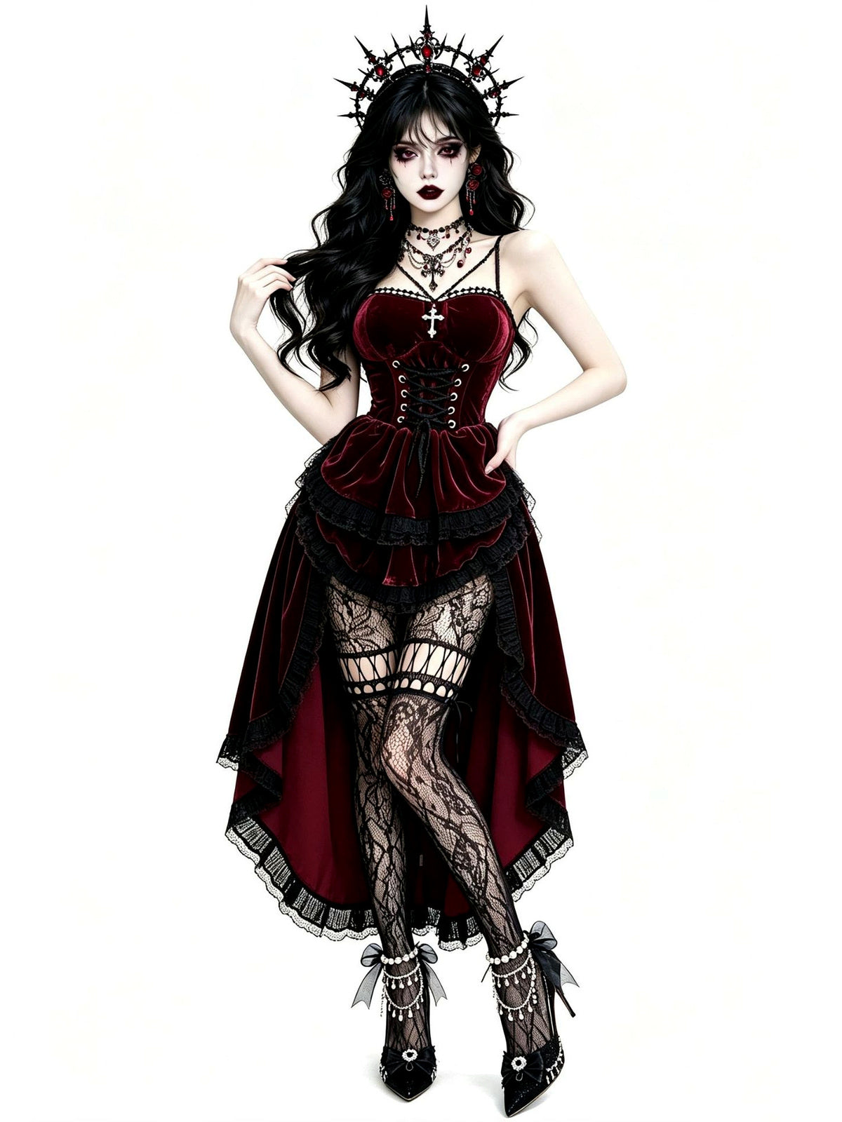 Women's Halloween Vampire-Inspired Velvet Costume - product detail view 5
