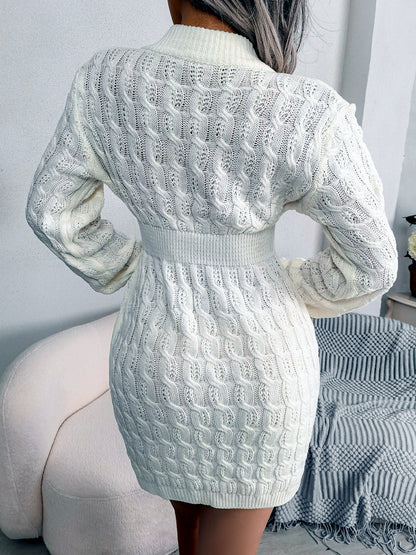 Women's Solid-Color Slim-Fit High-Waist Long-Sleeve Streetwear Dress - product detail view 3