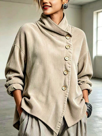 Women's Corduroy Relaxed-Fit Asymmetric Jacket in Apricot - product view